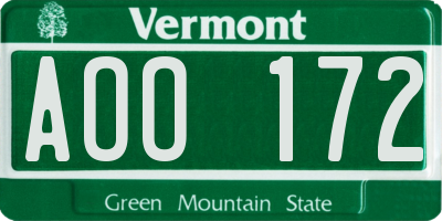 VT license plate AOO172