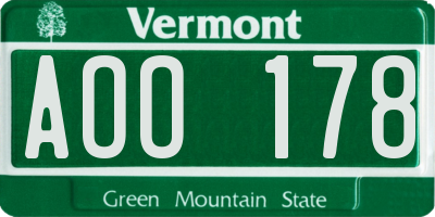 VT license plate AOO178