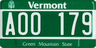 VT license plate AOO179