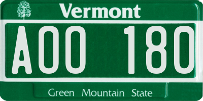 VT license plate AOO180