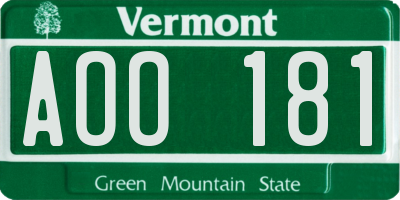 VT license plate AOO181