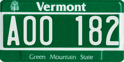 VT license plate AOO182