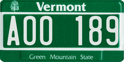 VT license plate AOO189