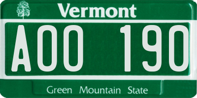 VT license plate AOO190