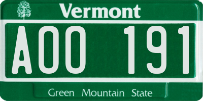 VT license plate AOO191