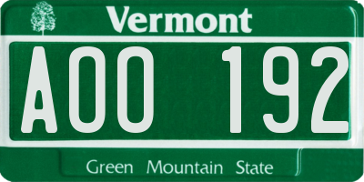 VT license plate AOO192