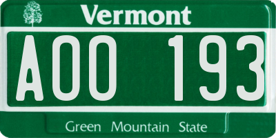 VT license plate AOO193