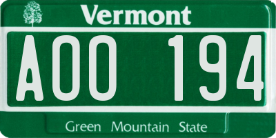 VT license plate AOO194
