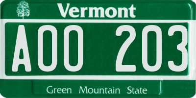 VT license plate AOO203