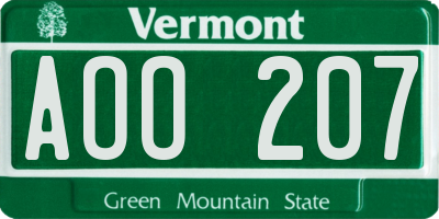 VT license plate AOO207