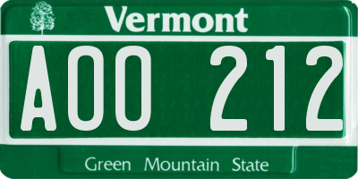 VT license plate AOO212
