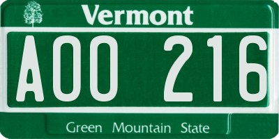 VT license plate AOO216