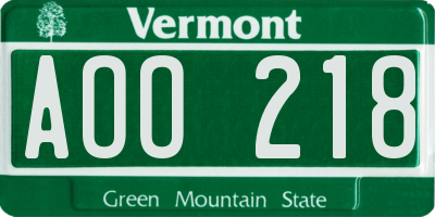 VT license plate AOO218