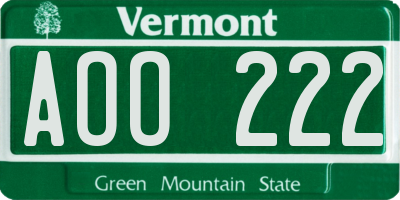 VT license plate AOO222
