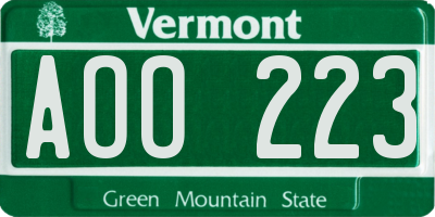 VT license plate AOO223