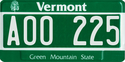 VT license plate AOO225