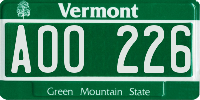 VT license plate AOO226