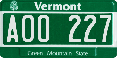 VT license plate AOO227