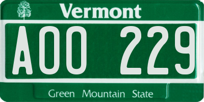 VT license plate AOO229