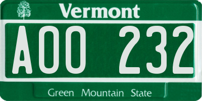 VT license plate AOO232