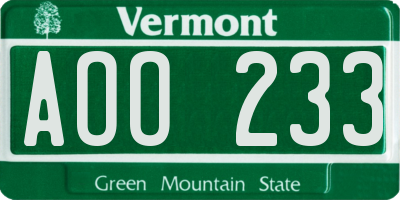 VT license plate AOO233