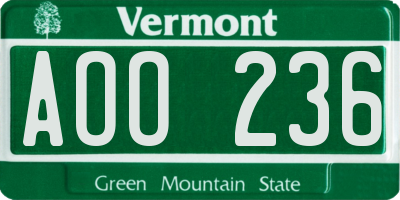 VT license plate AOO236
