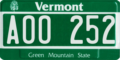 VT license plate AOO252