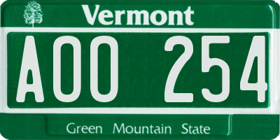 VT license plate AOO254