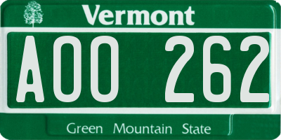 VT license plate AOO262