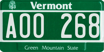 VT license plate AOO268