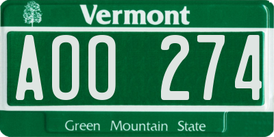 VT license plate AOO274