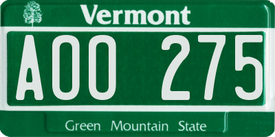 VT license plate AOO275