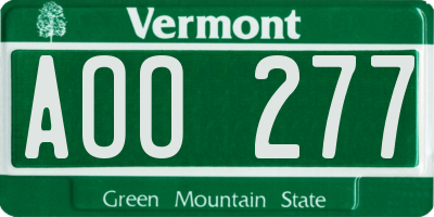 VT license plate AOO277