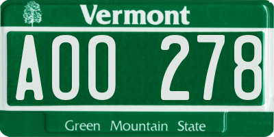 VT license plate AOO278