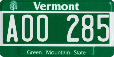 VT license plate AOO285
