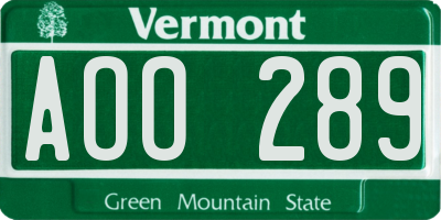 VT license plate AOO289