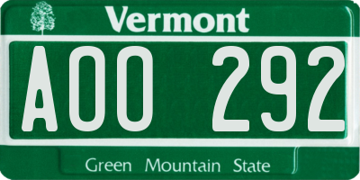 VT license plate AOO292