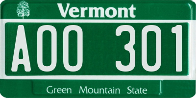 VT license plate AOO301