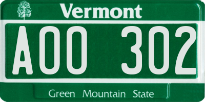 VT license plate AOO302