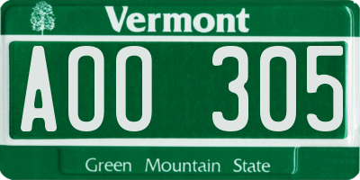 VT license plate AOO305