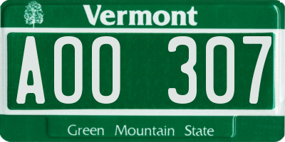VT license plate AOO307
