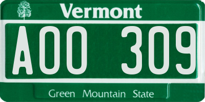 VT license plate AOO309