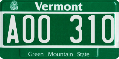 VT license plate AOO310