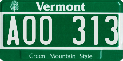 VT license plate AOO313