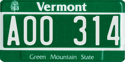 VT license plate AOO314