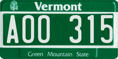 VT license plate AOO315
