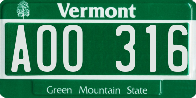 VT license plate AOO316