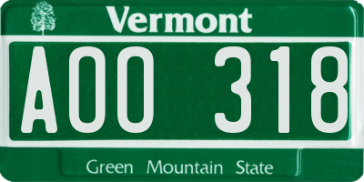 VT license plate AOO318