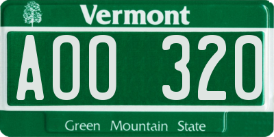 VT license plate AOO320