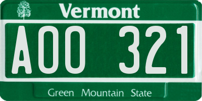 VT license plate AOO321